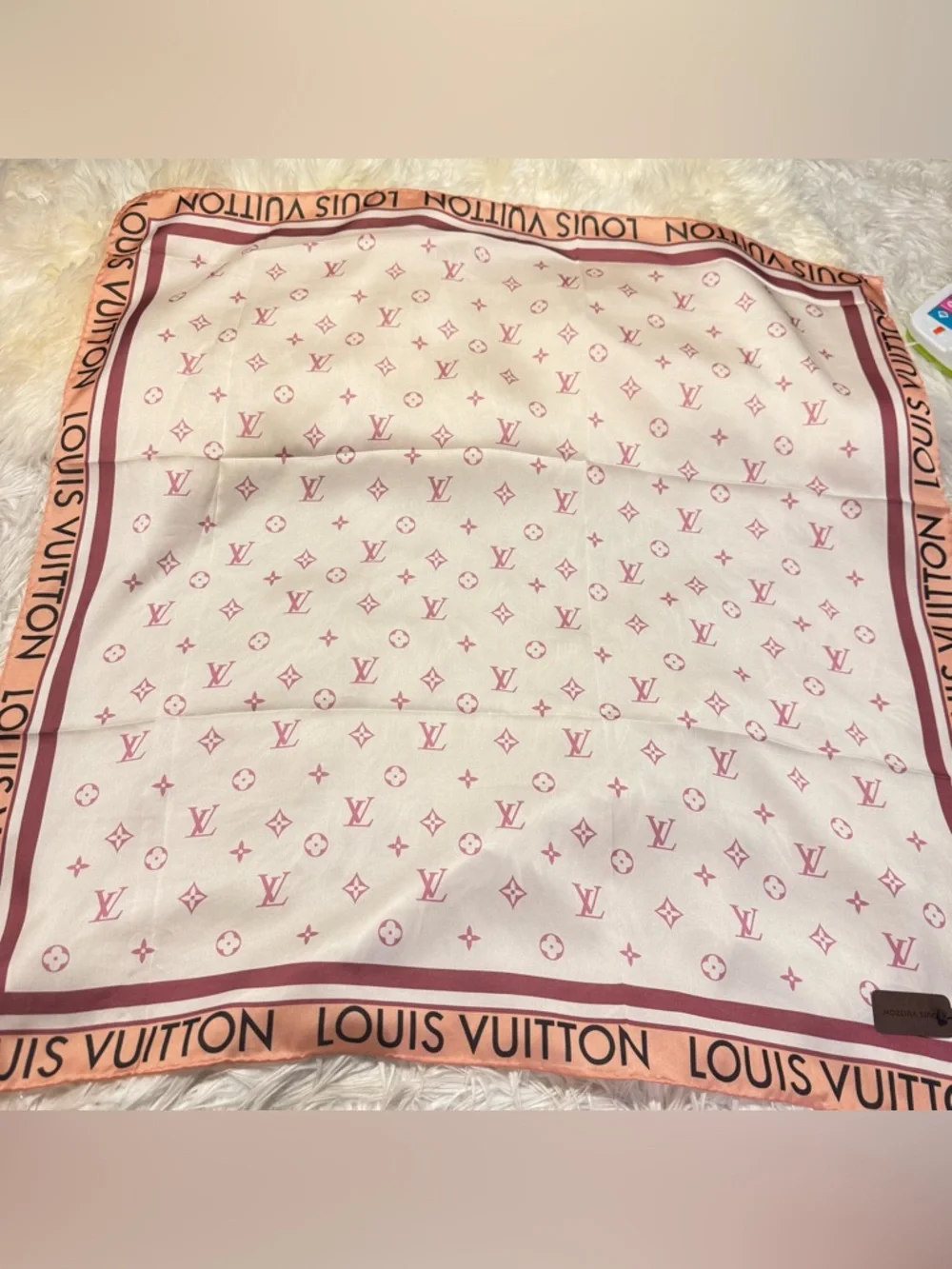 LOUIS VUlTTON luxury vibes pink white monogram silky scarf 35x35‼️LAST ONE LEFT